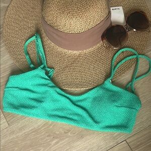 ROMWE Green Textured Strappy  Bikini Top